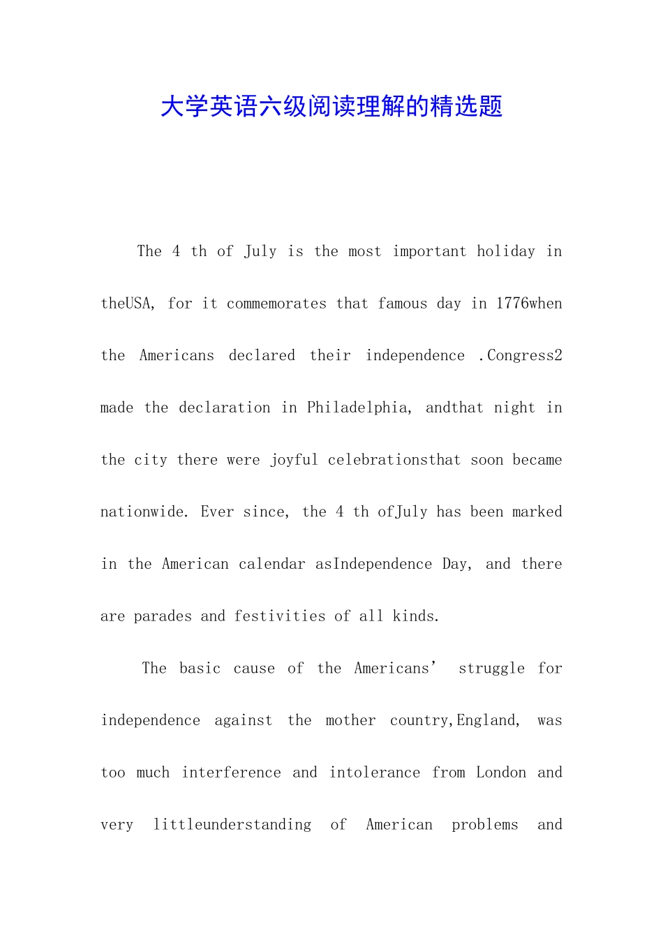 大学英语六级阅读理解的精选题_第1页