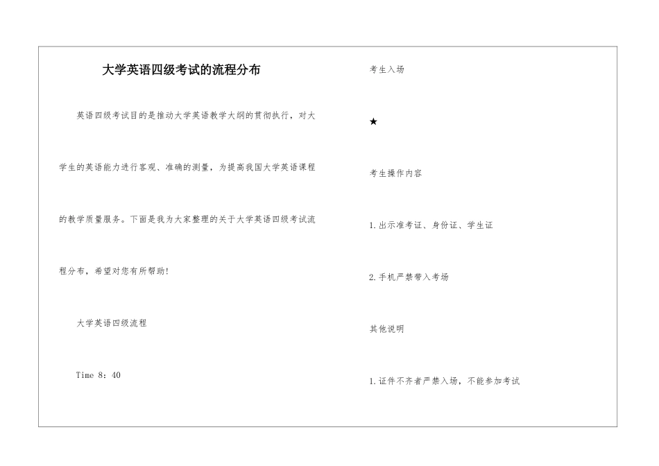 大学英语四级考试的流程分布_第1页