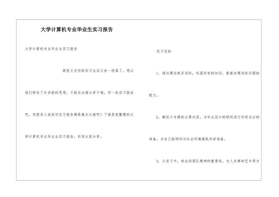 大学计算机专业毕业生实习报告_第1页