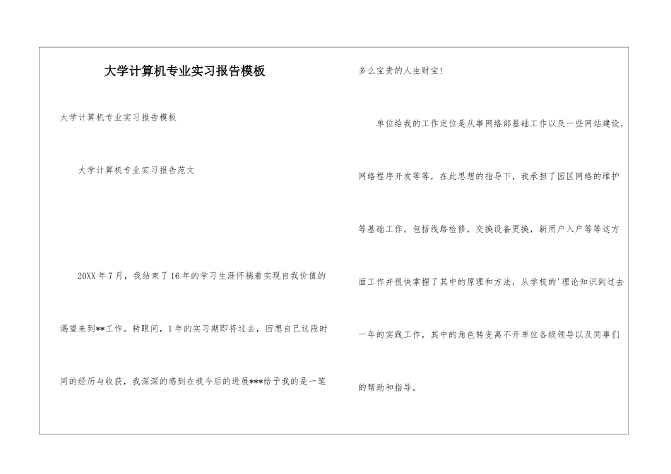 大学计算机专业实习报告模板_第1页