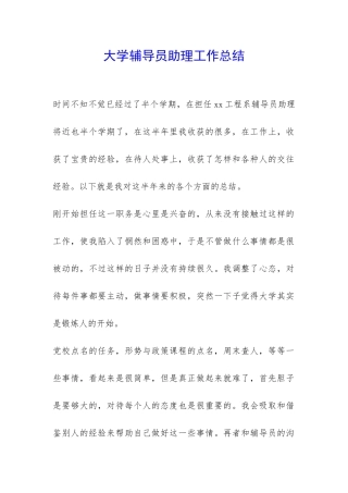 大学辅导员助理工作总结-