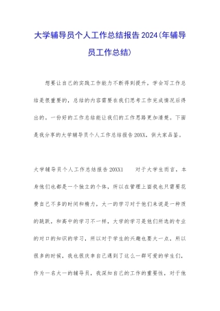 大学辅导员个人工作总结报告2024