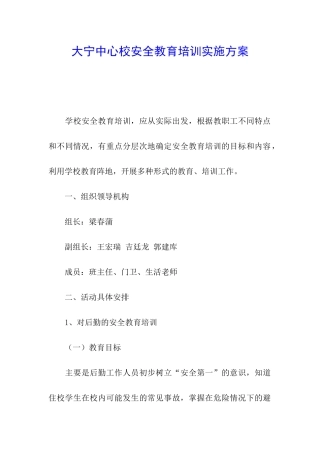 大宁中心校安全教育培训实施方案