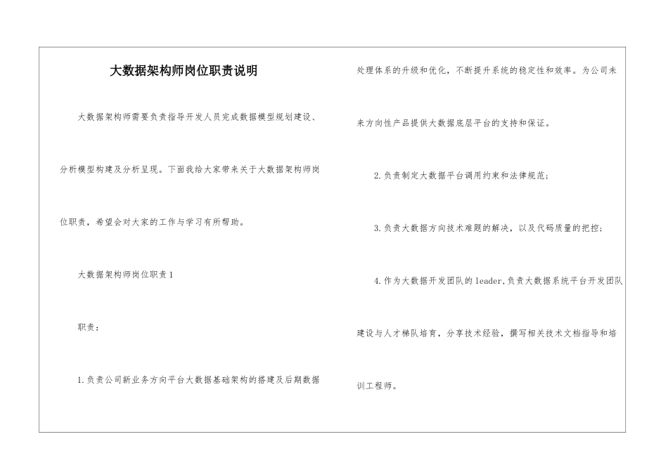 大数据架构师岗位职责说明_第1页