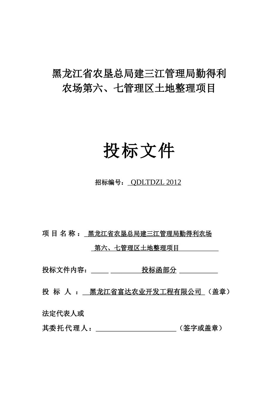农场管理区土地整理项目投标文件_第1页