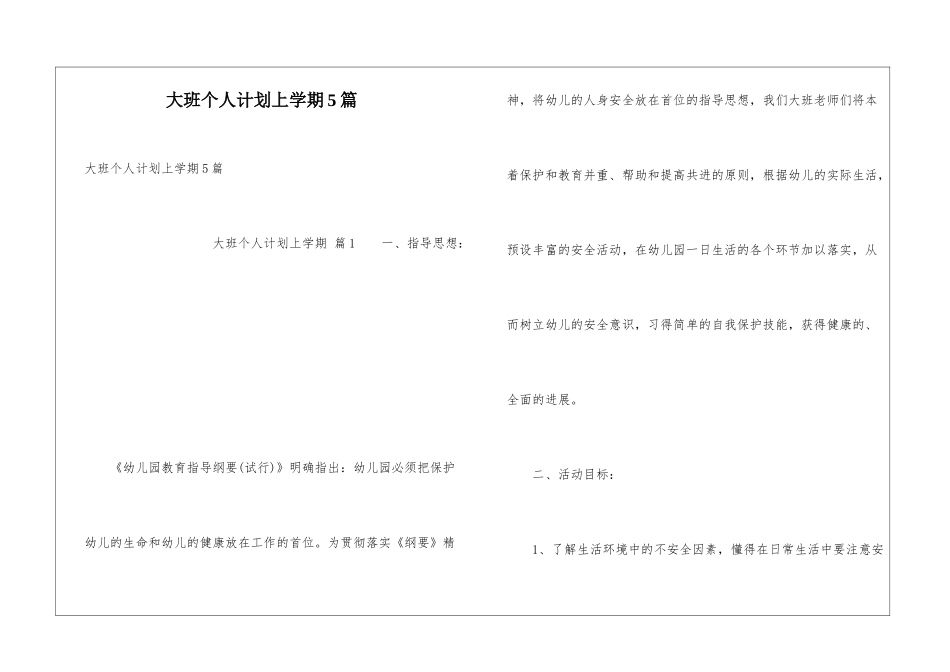 大班个人计划上学期5篇_第1页