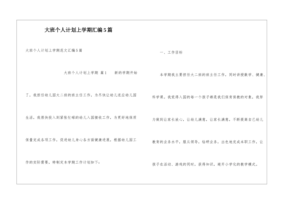 大班个人计划上学期汇编5篇_第1页