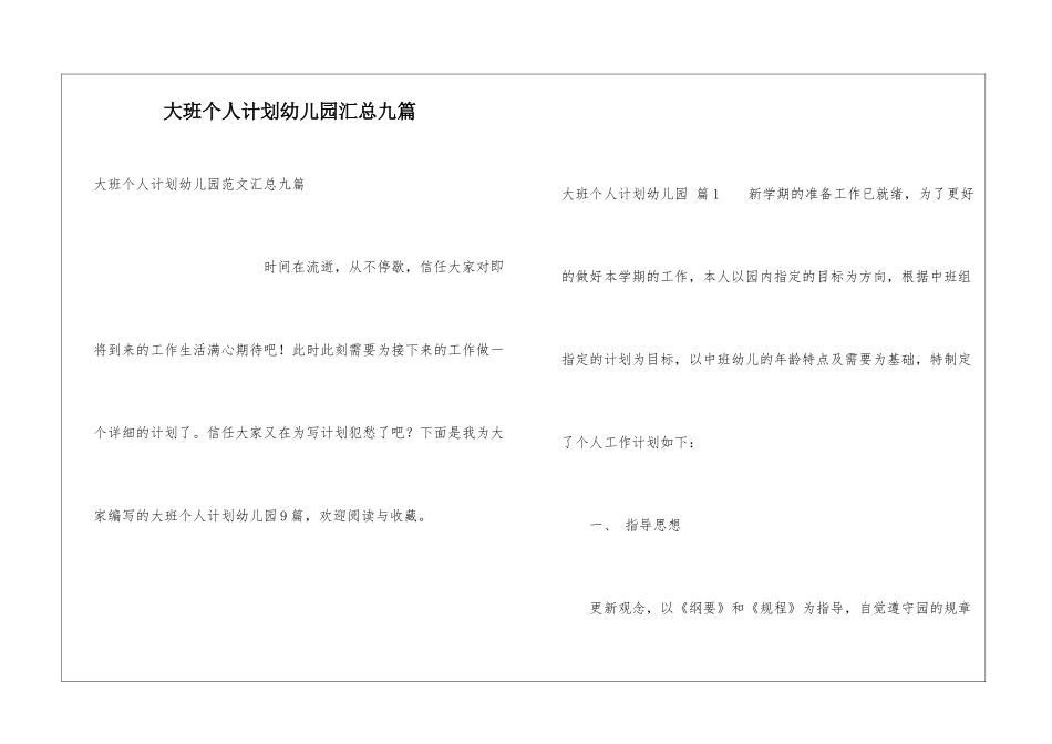 大班个人计划幼儿园汇总九篇_第1页