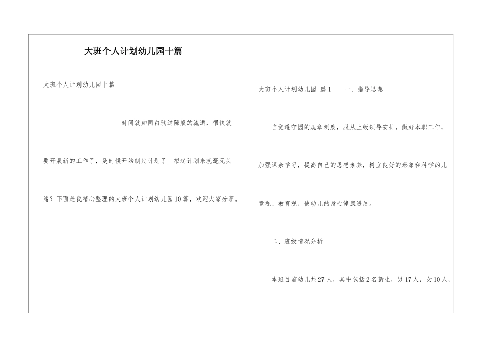 大班个人计划幼儿园十篇_第1页