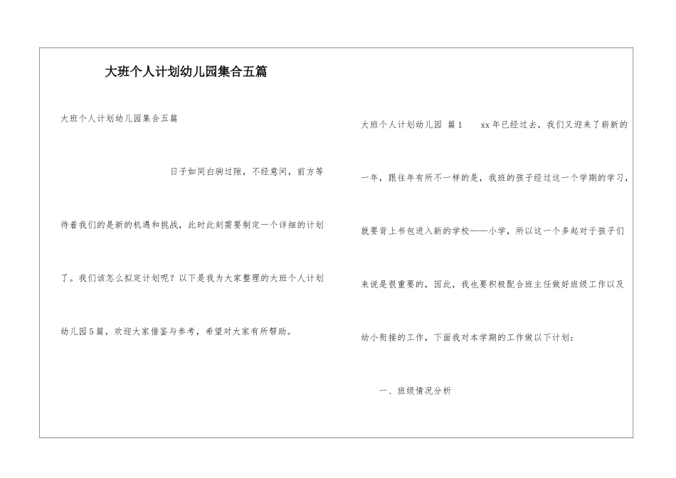 大班个人计划幼儿园集合五篇_第1页