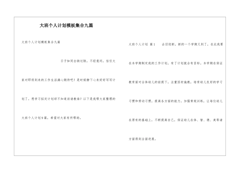 大班个人计划模板集合九篇_第1页