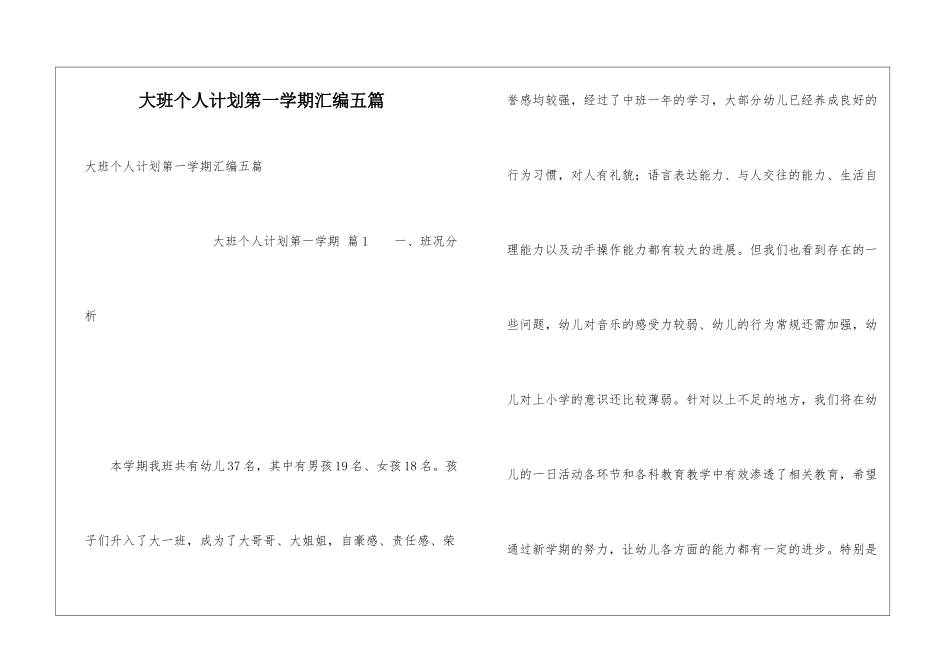 大班个人计划第一学期汇编五篇_第1页