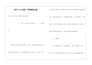 大班个人计划第一学期集锦五篇