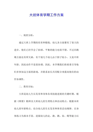 大班体育学期工作方案