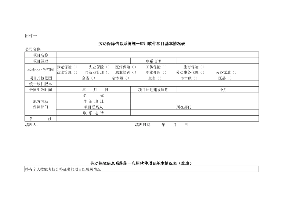劳动保障信息系统统一应用软件项目基本情况表_第1页