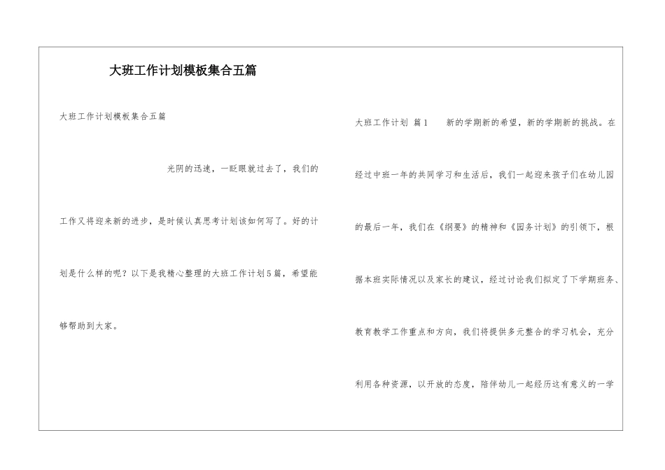 大班工作计划模板集合五篇_第1页