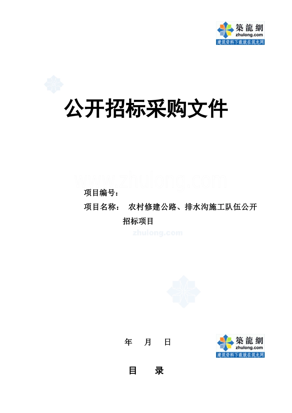 农村修建公路、排水沟施工队伍公开招标文件(含清单)_se_第1页