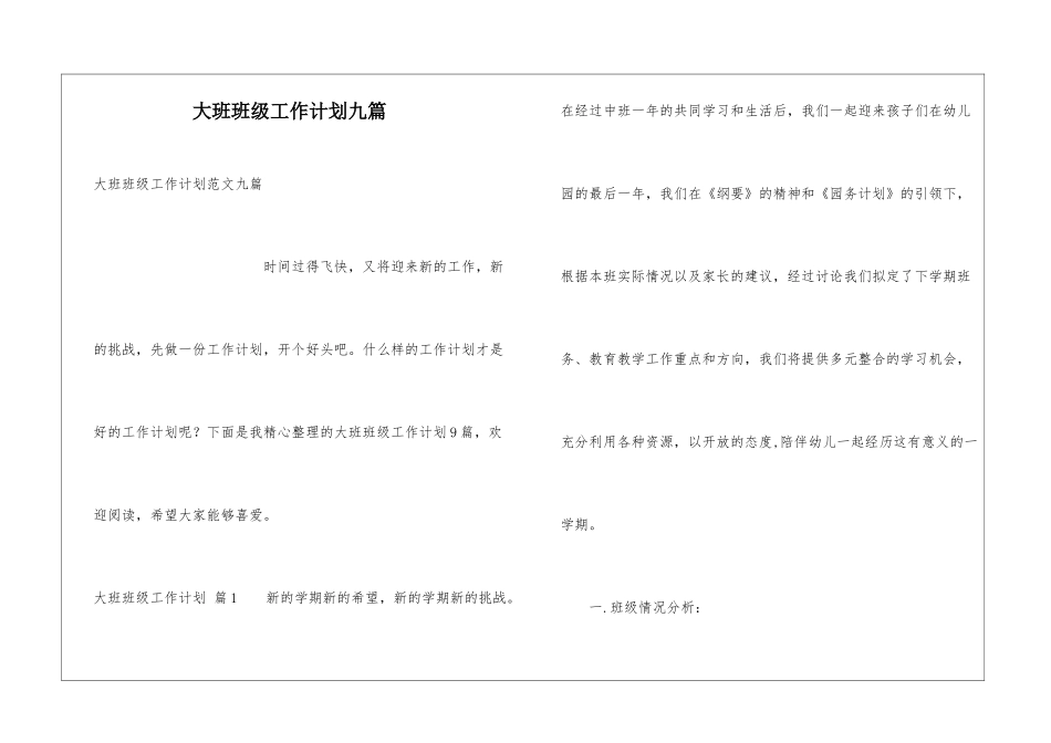 大班班级工作计划九篇_第1页