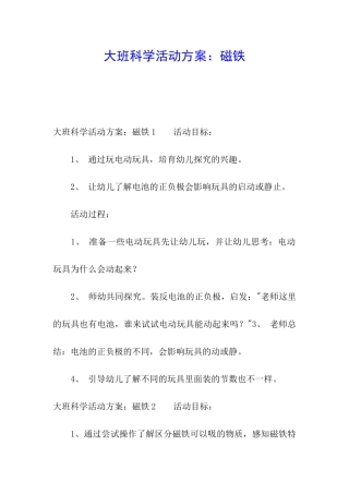 大班科学活动方案：磁铁