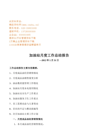 加油站月度工作总结报告