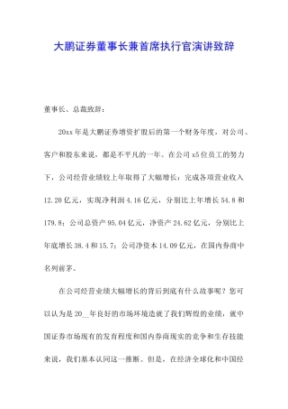 大鹏证券董事长兼首席执行官演讲致辞
