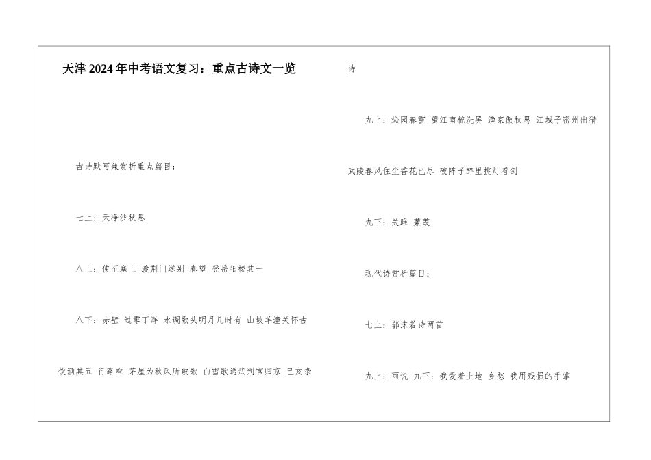 天津2024年中考语文复习：重点古诗文一览-_第1页