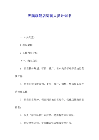 天猫旗舰店运营人员计划书
