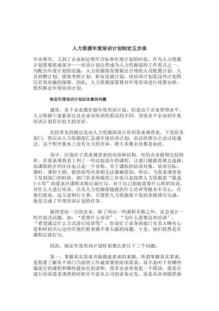 制定人力资源年度培训计划五步曲
