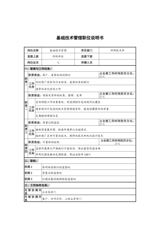 华北光学仪器公司科研技术部基础技术管理职位说明书