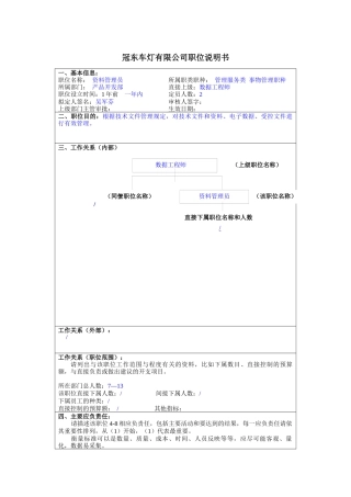 冠东车灯公司产品开发部资料管理员职位说明书