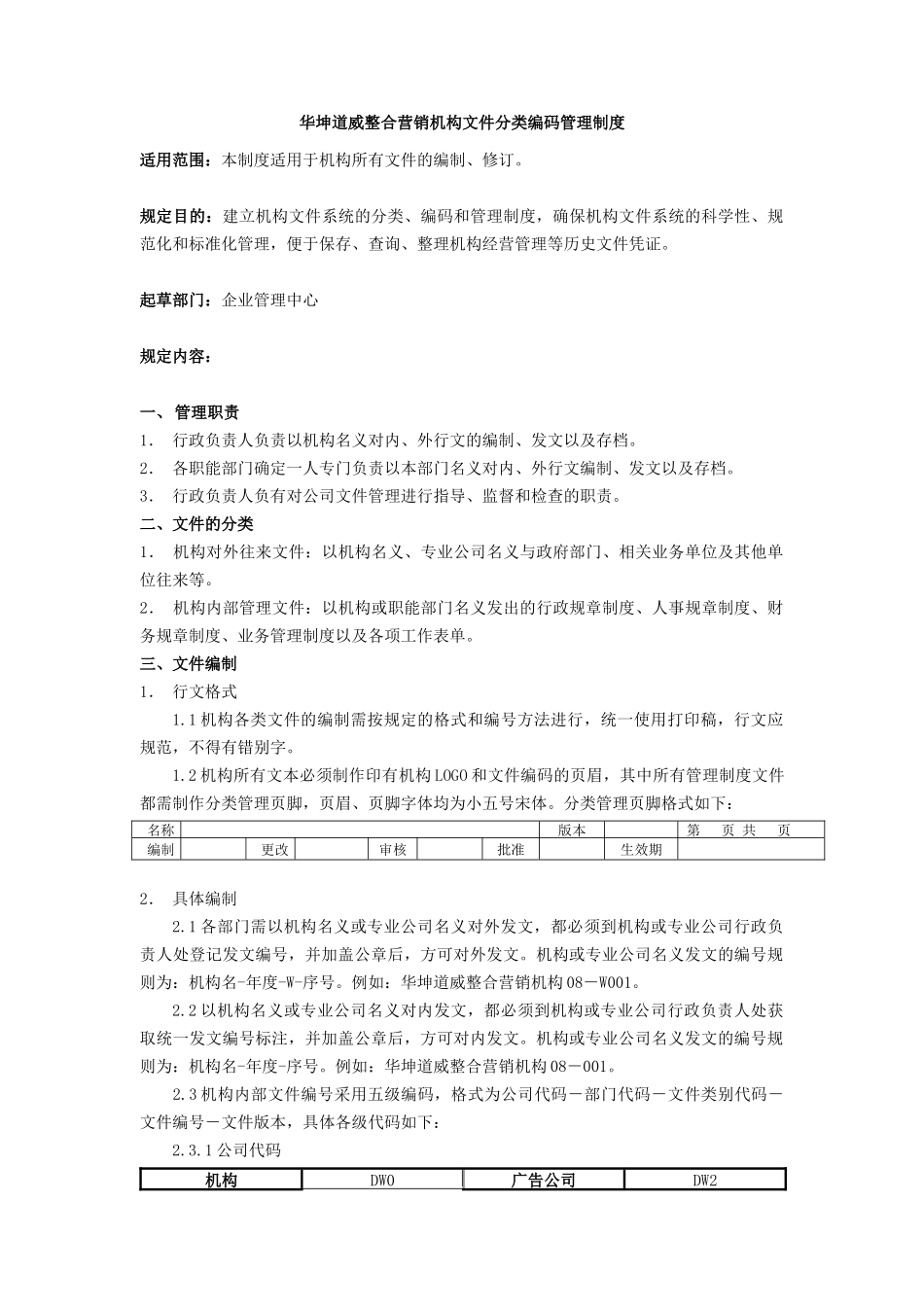 华坤道威整合营销机构文件分类编码管理制度_第1页