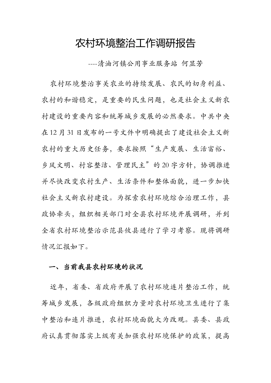 农村环境整治工作调研报告(DOC40页)_第1页