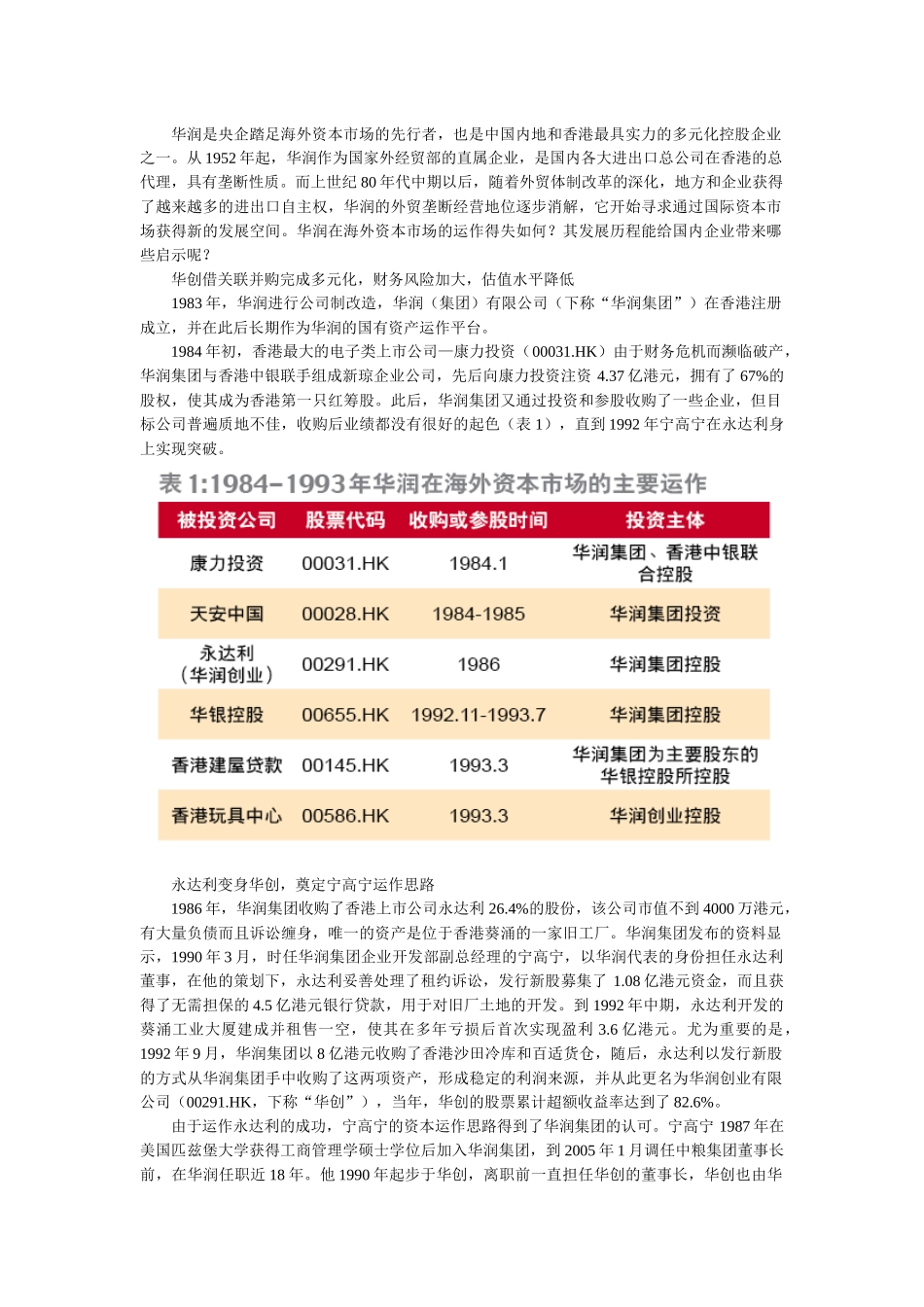 华润并购检讨_第1页