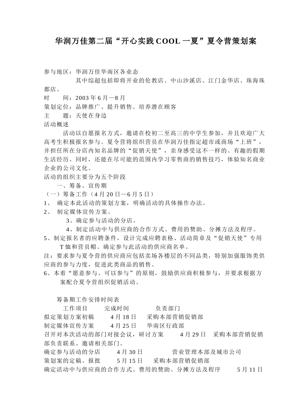 华润万佳第二届开心实践COOL一夏夏令营策划案_第1页