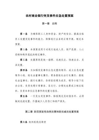 农村商业银行突发事件应急处置预案