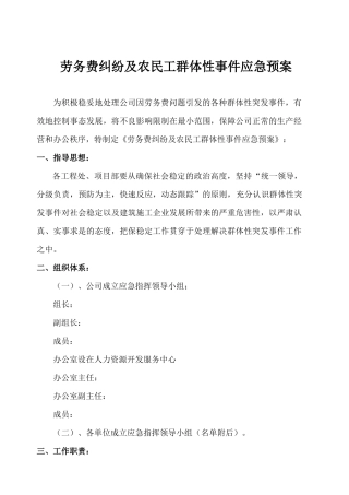 农民工群体性事件应急预案