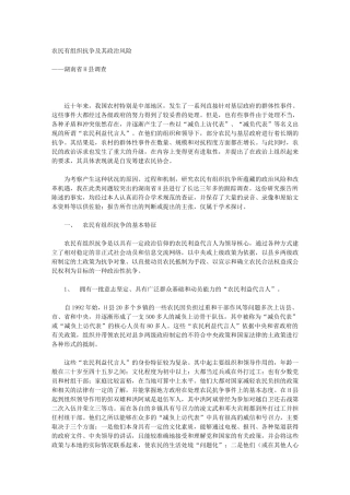 农民有组织抗争及其政治风险