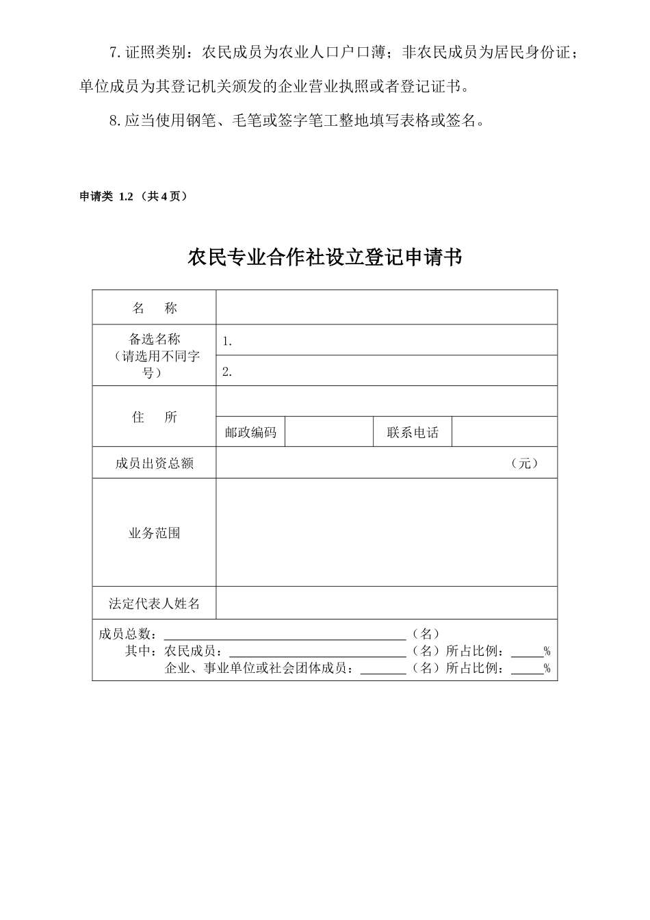 农民专业合作社名称核准申请成立项目变更等所有相关表格_第3页