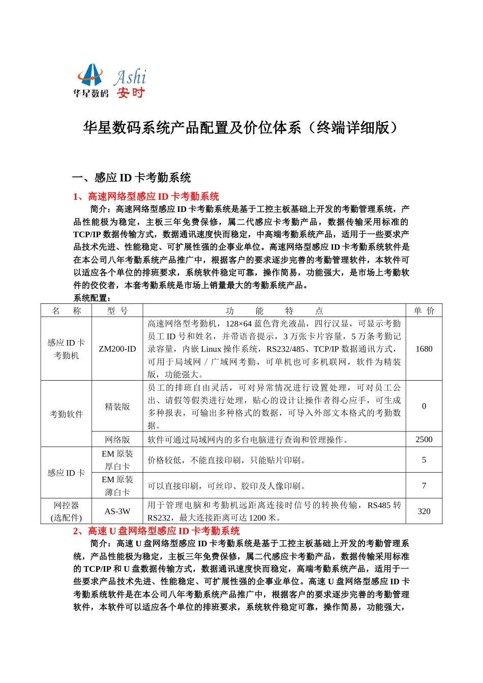 华星数码系统产品配置及价位体系(终端详细版)_第1页