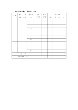 分公司（或办事处）通路开户计划表