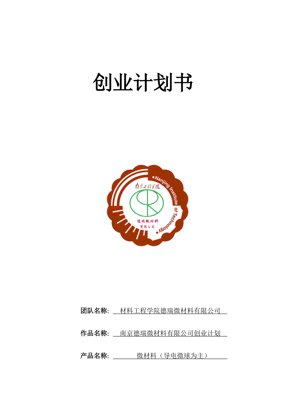 南京德瑞微材料有限公司创业计划书(个人专利请勿抄袭,_第1页