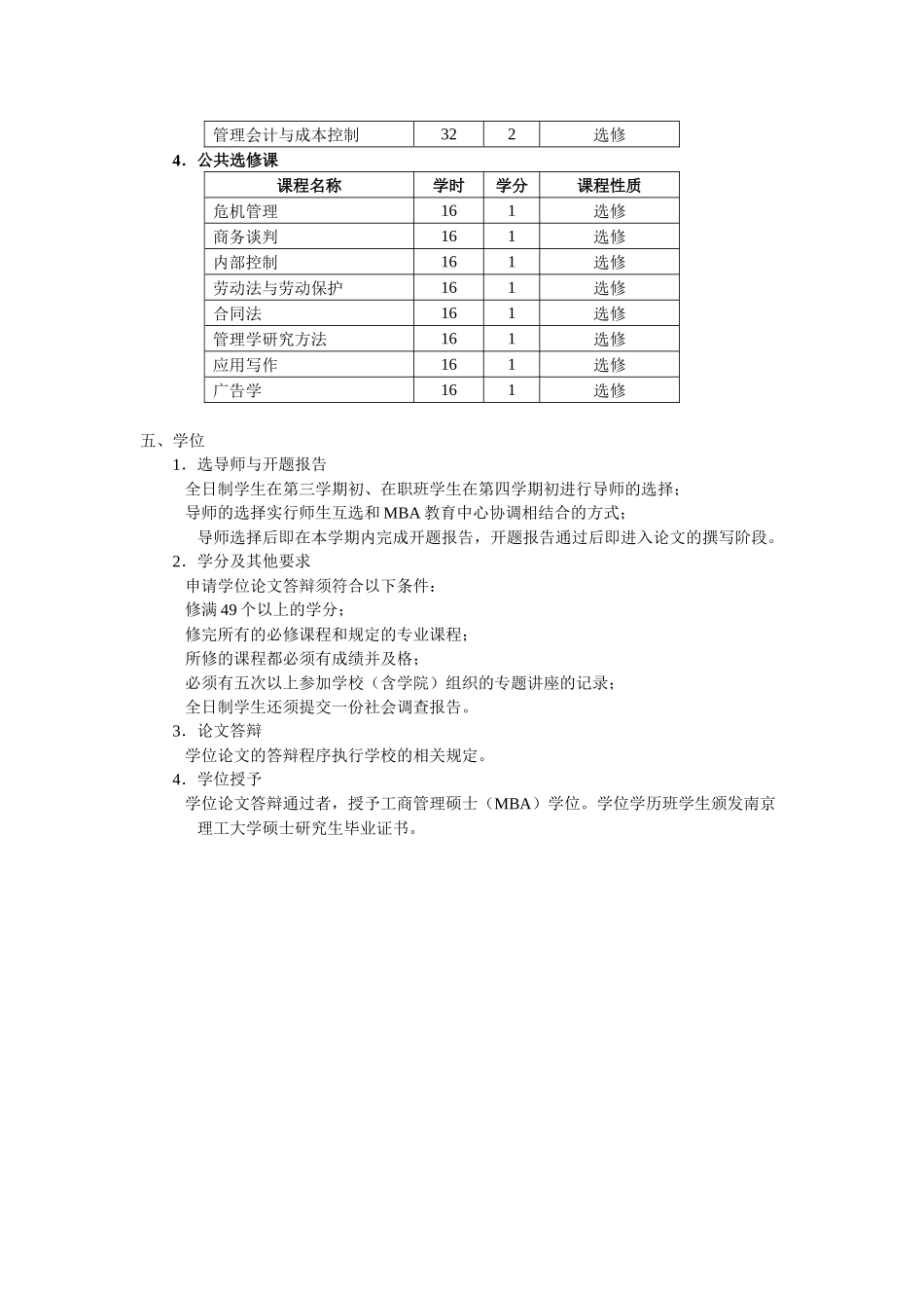 南京理工大学工商管理硕士（mba）研究生培养方案_第3页