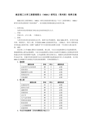 南京理工大学工商管理硕士（mba）研究生培养方案