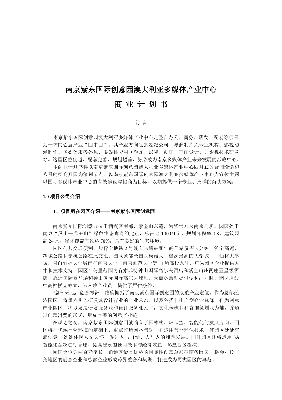 南京某多媒体产业中心商业计划书_第1页