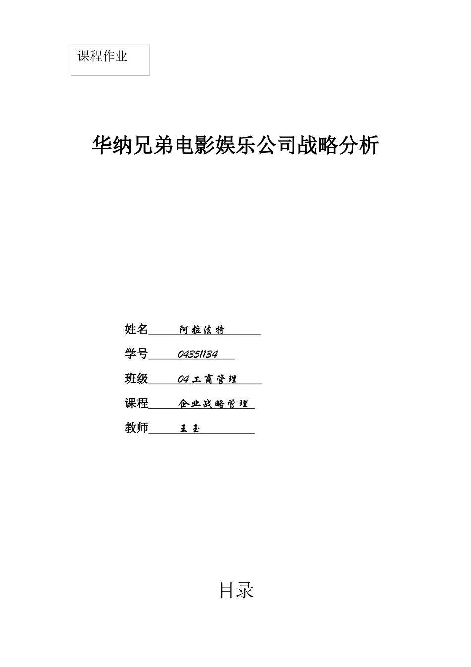 华纳兄弟电影娱乐公司战略分析_第1页