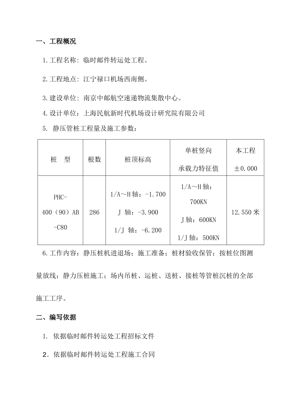 南京中邮航空速递物流集散中心分拣中心主楼及侧楼工程(桩基部分)_第1页