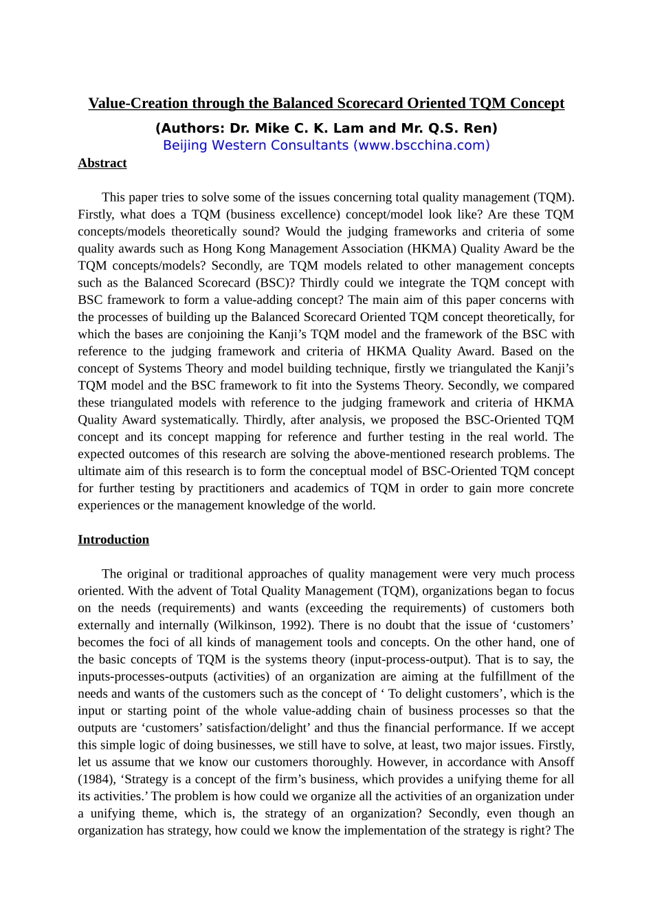创造价值：通过平衡计分卡导向全面质量管理82617097_第1页