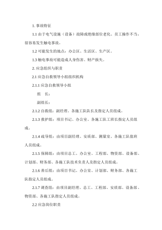 某公司触电现场处置方案