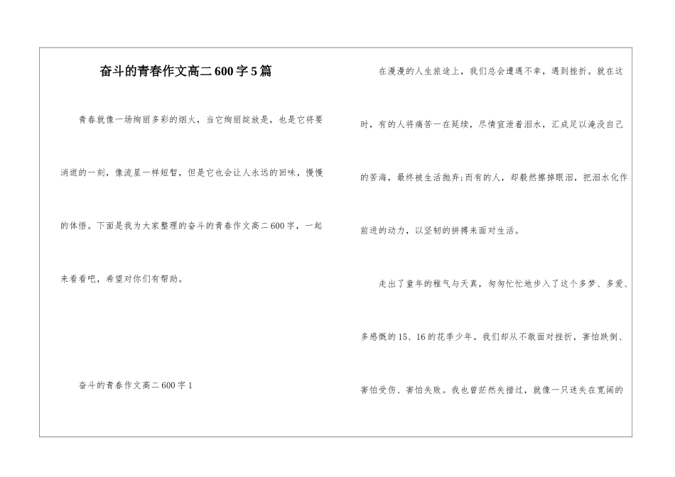 奋斗的青春作文高二600字5篇_第1页