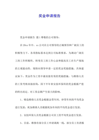 奖金申请报告